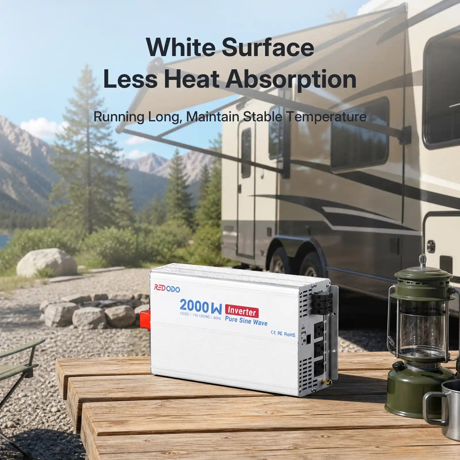 Redodo 2000W Pure Sine Wave Inverter with white surface less heat absorption