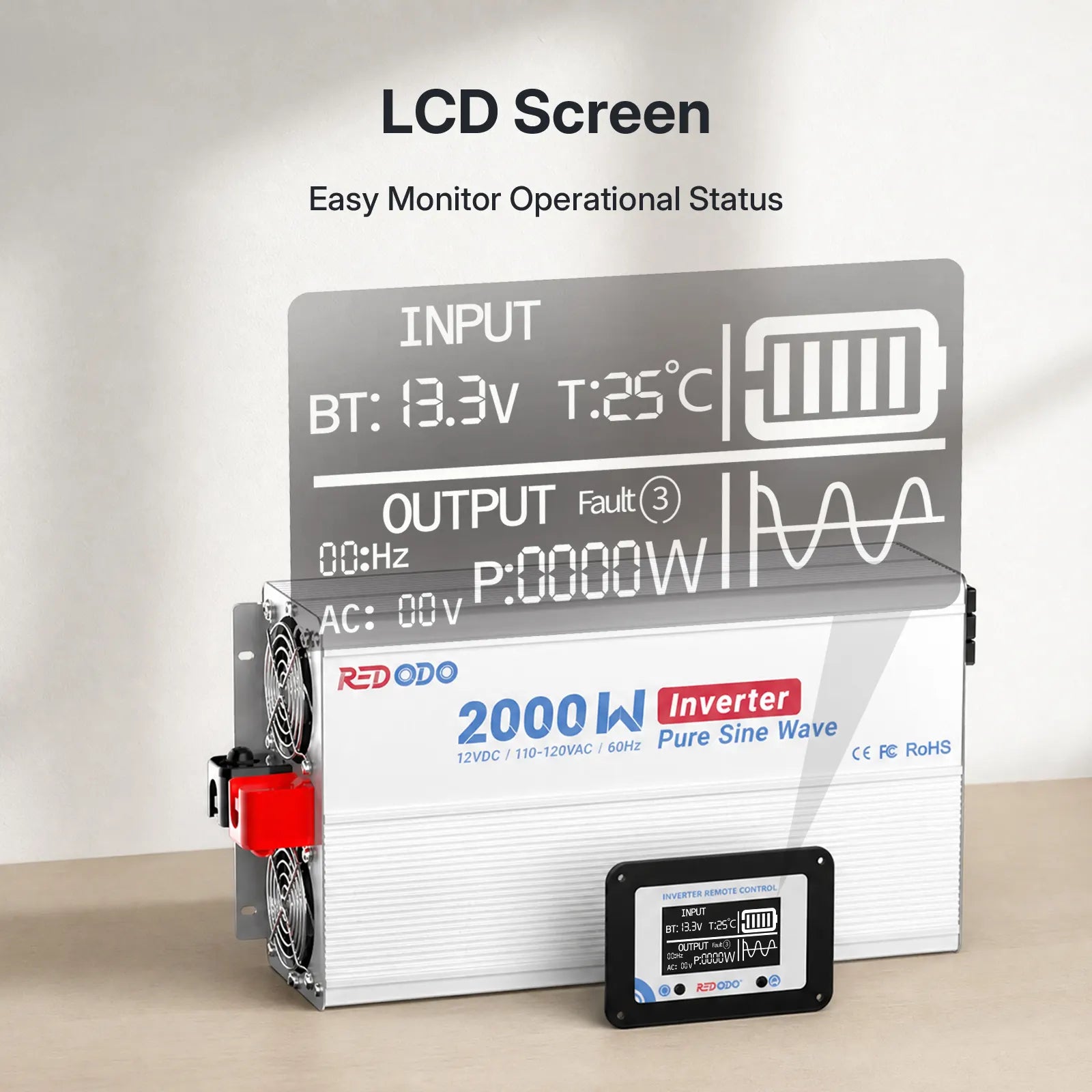 Redodo 2000W Pure Sine Wave Inverter intuitive led screen
