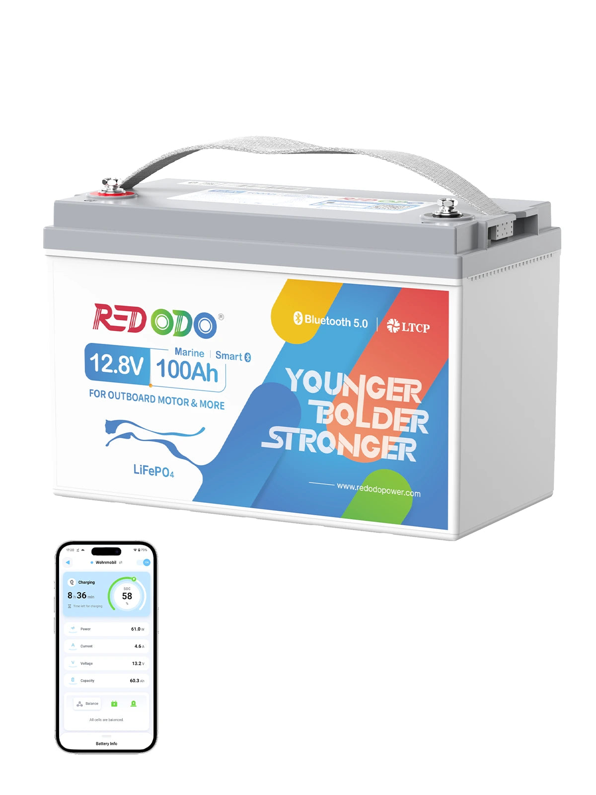 Redodo 12V 100Ah outboard motor bluetooth battery