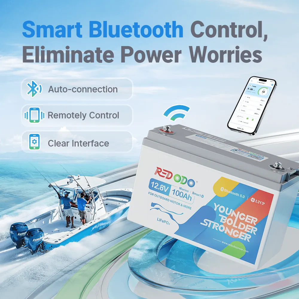Redodo 12V 100Ah electric boat motor battery with bluetooth