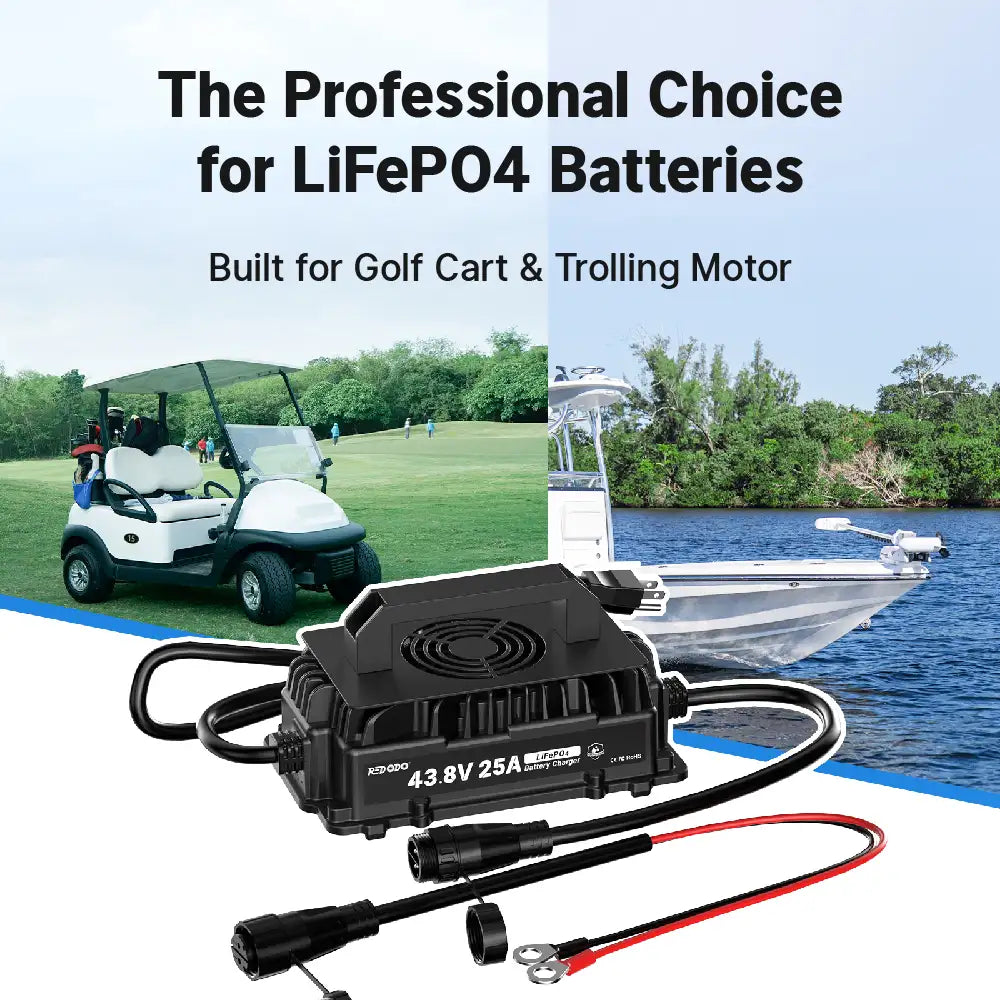 Redodo 43.8V 25A Lithium Battery Charger for 36V golf cart LiFePO4 Battery