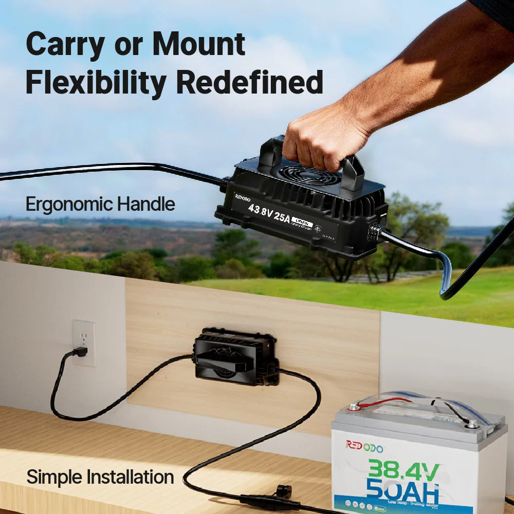 Redodo 43.8V 25A Lithium Battery Charger with secure installation
