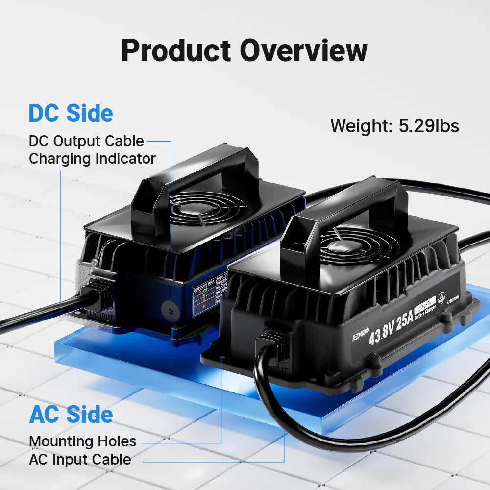 Redodo 43.8V 25A Lithium Battery Charger Overview for 36V LiFePO4 Battery 