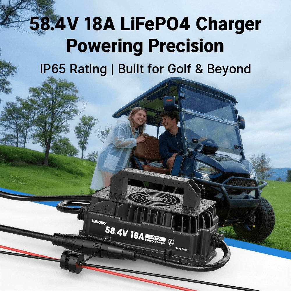 Redodo 58.4V 18A LiFePO4 Battery Charger to charge Redodo 51.2V 100Ah lithium golf cart battery