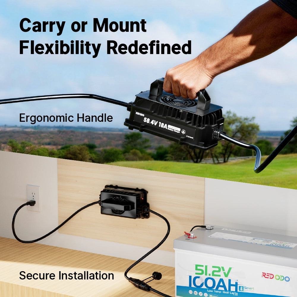 Flexibility Redodo 58.4V 18A LiFePO4 Battery Charger for 48V Lithium golf cart battery