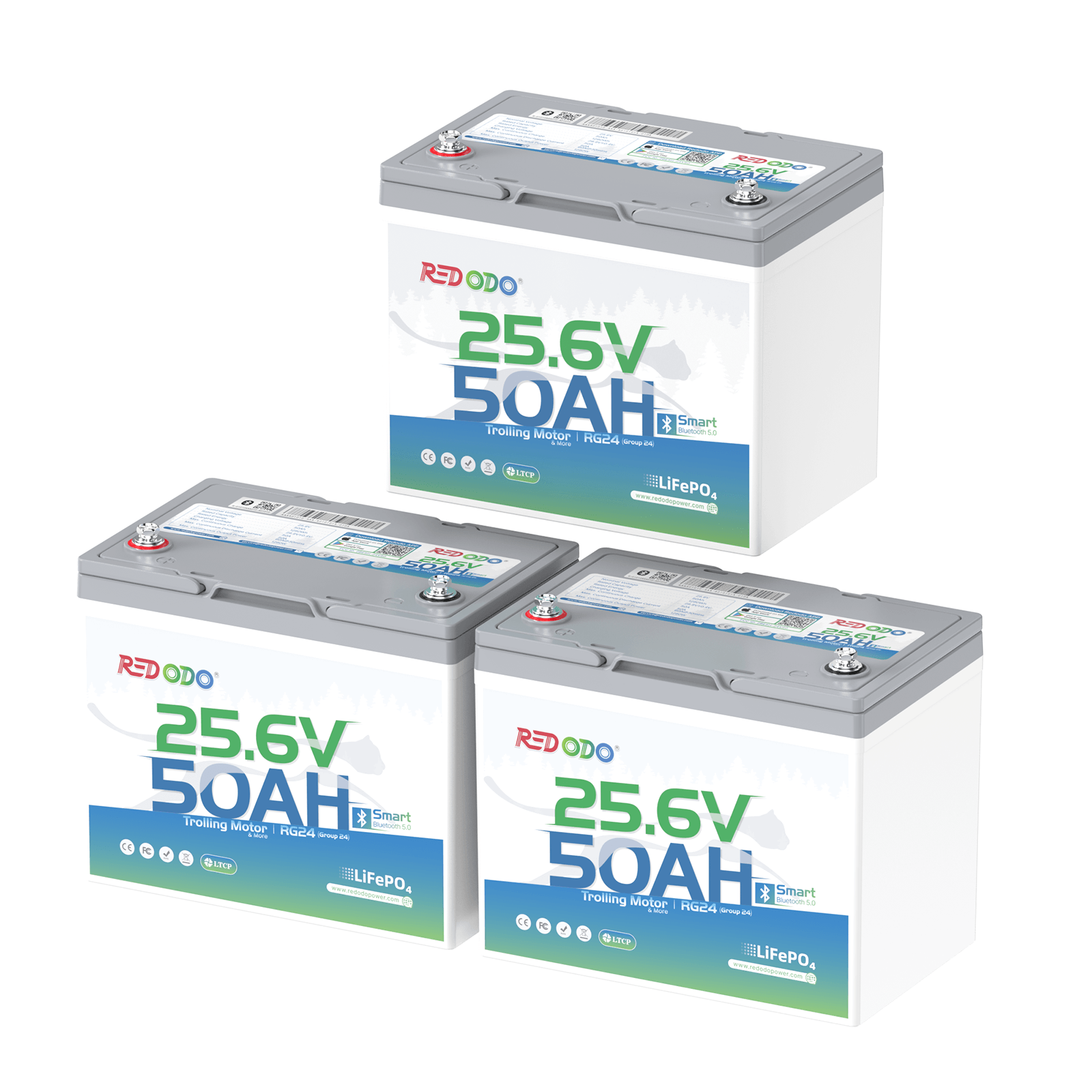 3 pack of Redodo 24V 50Ah lithium battery for trolling motor with Bluetooth