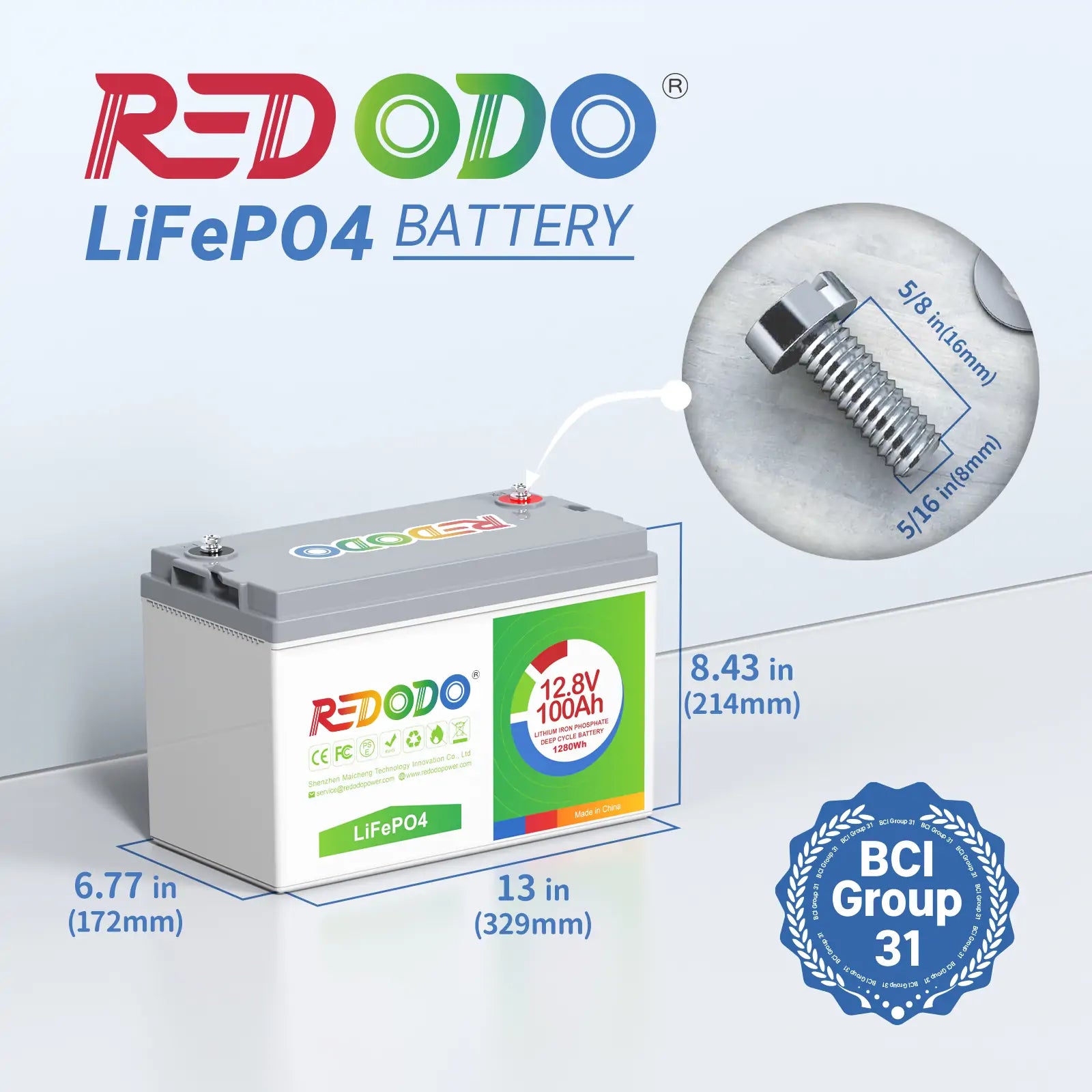 Redodo 12V 100Ah LiFePO4 battery | 1.28kWh & 1.28kW Redodo
