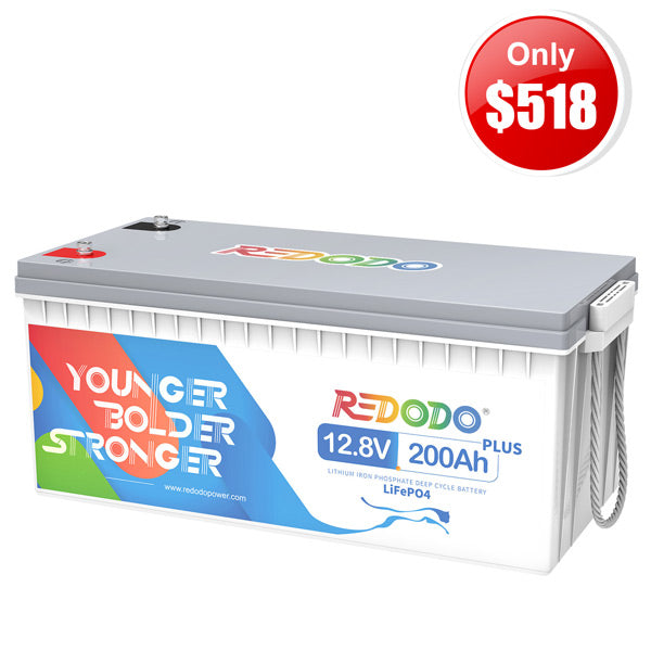【Only $518】Redodo 12V 200Ah Plus Deep Cycle Lithium Battery with 2560W Max. Load Power Redodo