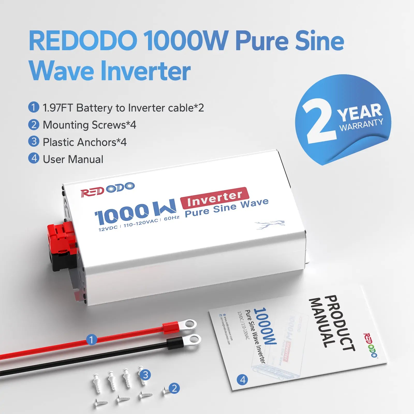 1000W Pure Sine Wave Inverter Redodo