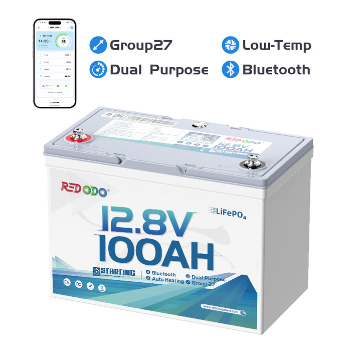 Redodo 12V 100Ah Group 27 Dual Purpose Lithium Marine Battery