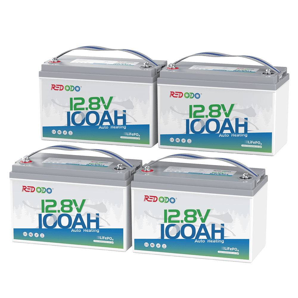 4 pack of Redodo 12V 100Ah self-heating Lithium Batteries