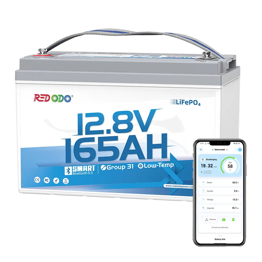 Redodo 12V 165Ah Group 31 LiFePO4 battery with bluetooth