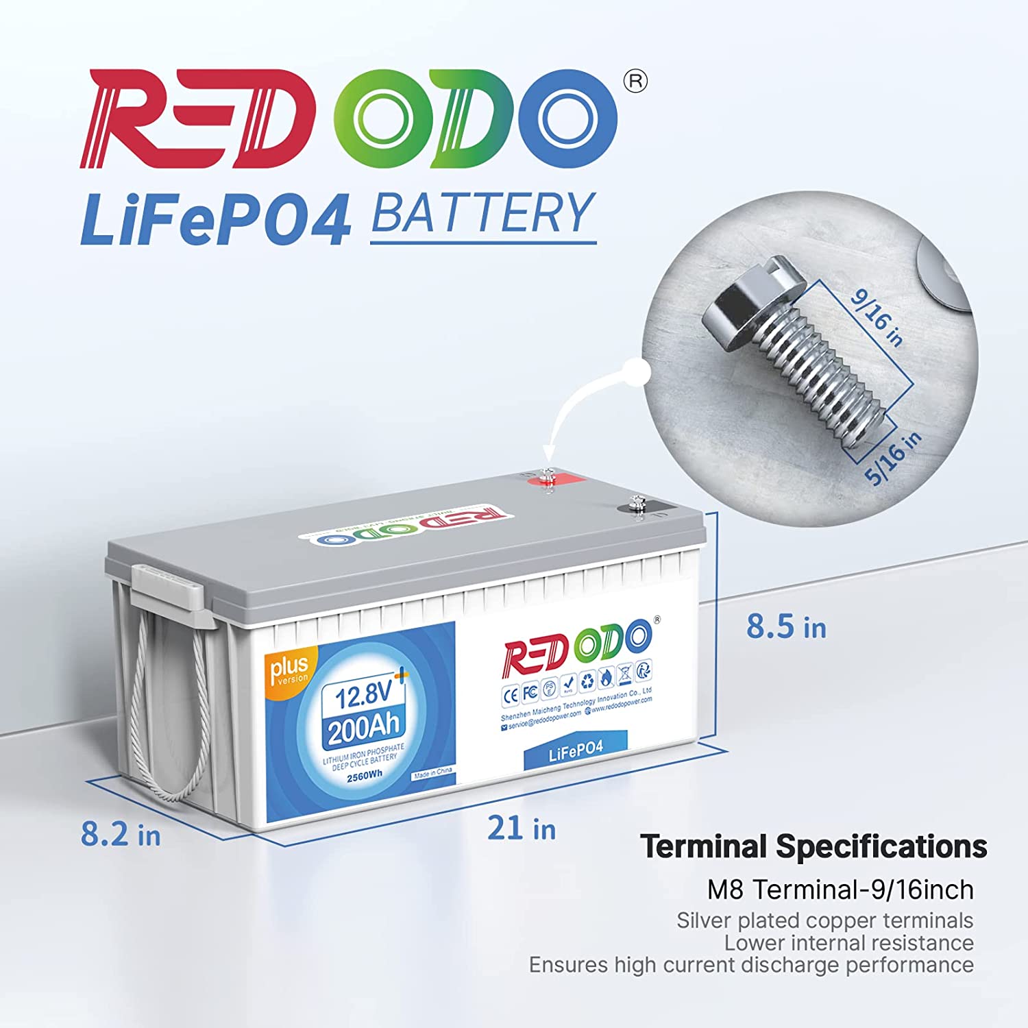 Redodo 12V 200Ah Plus LiFePO4 Battery | 2.56kWh & 2.56kW Redodo