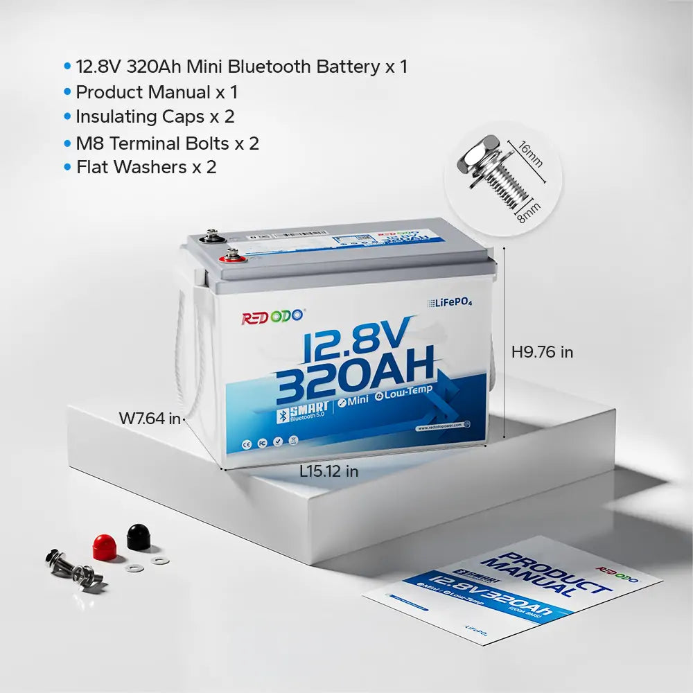 dimensions of Redodo 12V 320Ah mini Bluetooth lithium battery