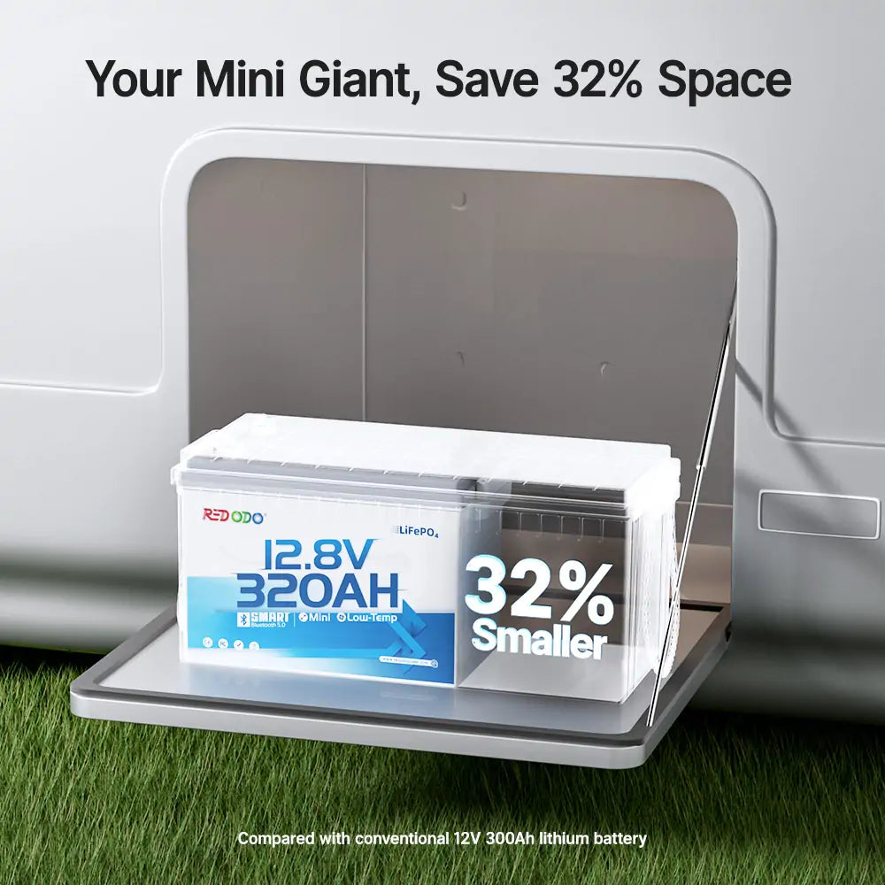 Redodo 12V 320Ah mini Bluetooth lithium battery, 32% smaller than 12V 300Ah lithium battery