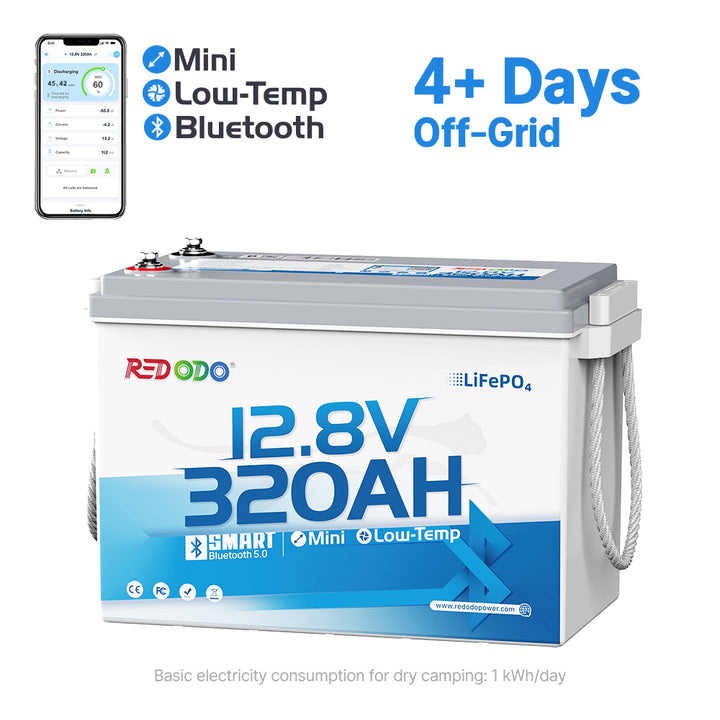 Redodo 12V 320Ah Mini Bluetooth Battery, high-capacity RV battery