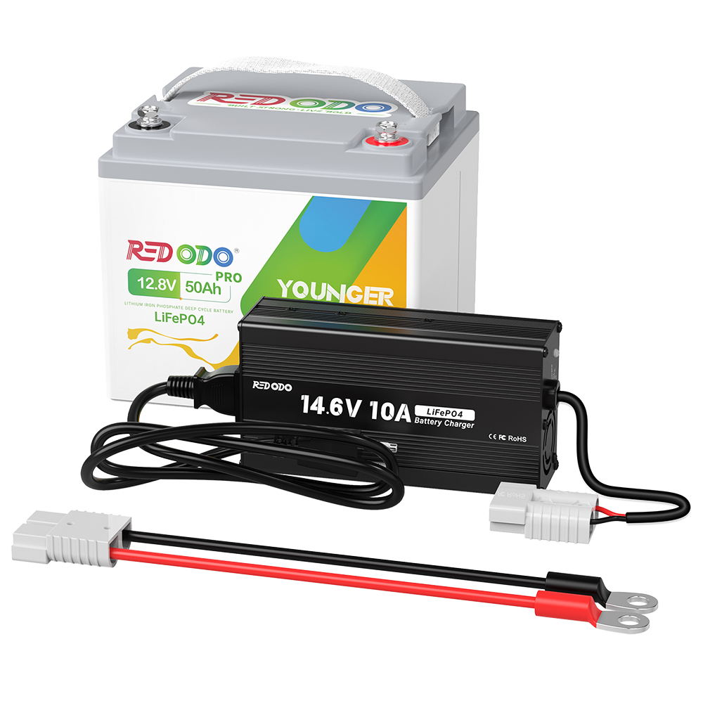 Redodo 14.6V 10A LiFePO4 Battery Charger with Redodo 12.8V 50Ah lithium battery