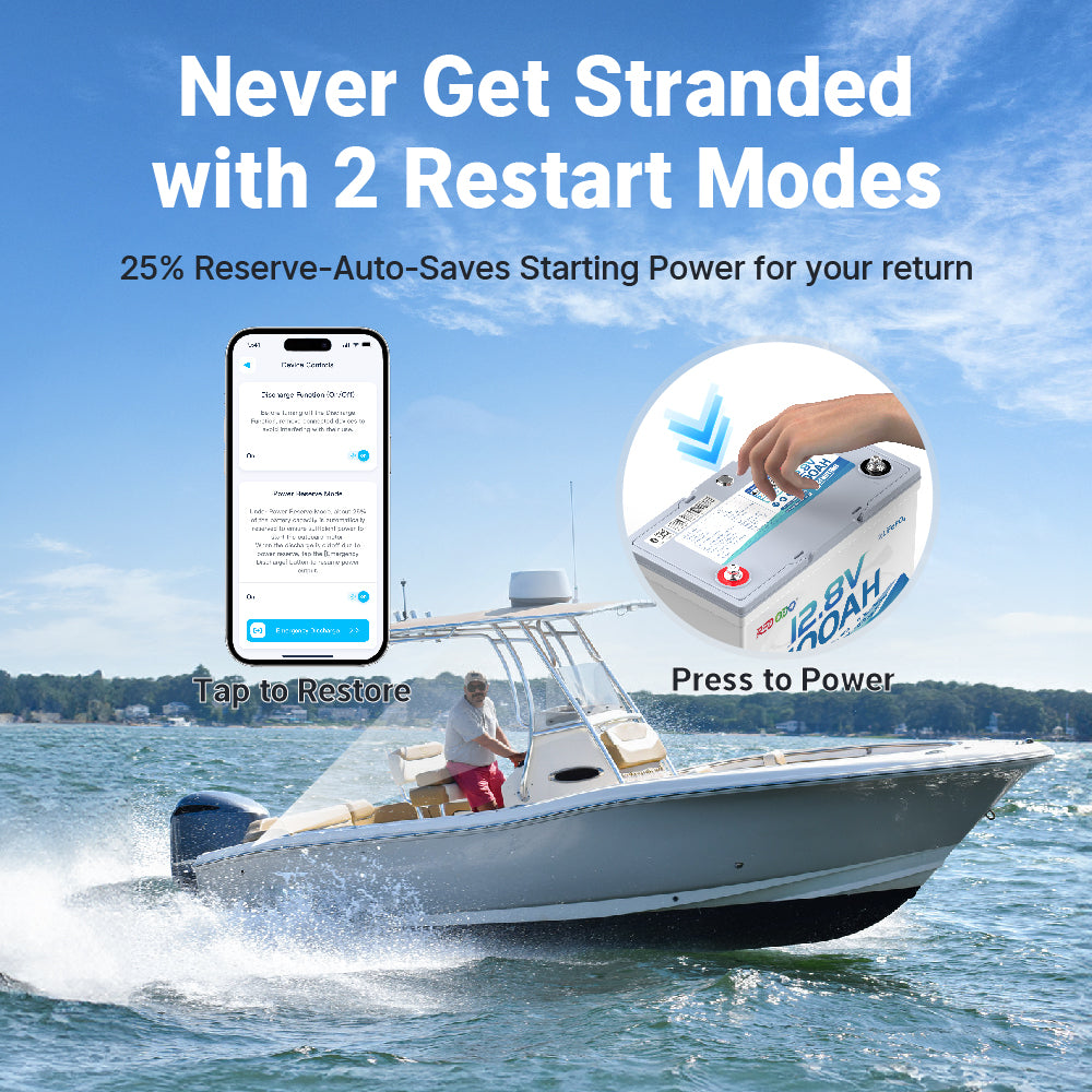 Redodo 12V 100Ah Group 27 dual purpose marine battery with two restart modes