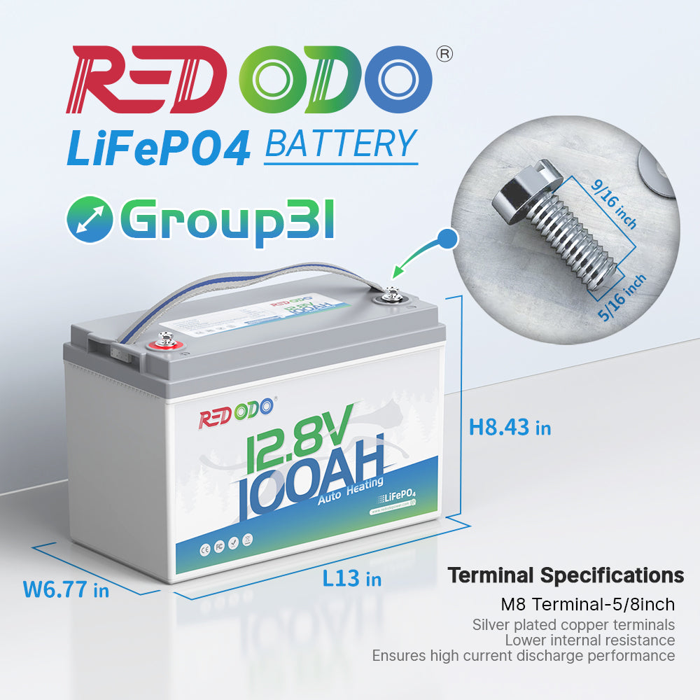 the dimension of Redodo 12V 100Ah self heating Lithium Battery group 31
