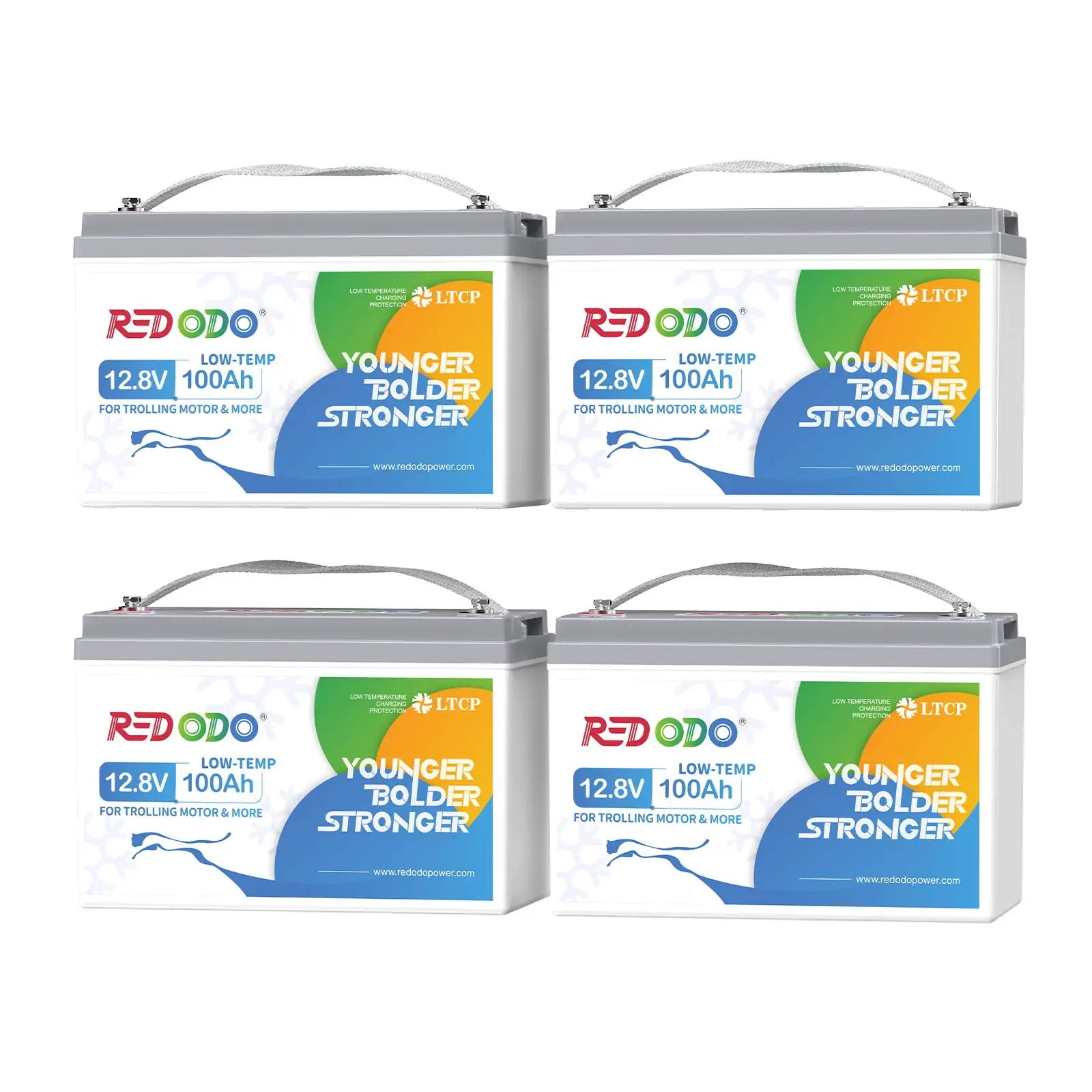 4 pack of Redodo 12V 100Ah Best Lithium Trolling Motor Batteries With Low Temp Protection