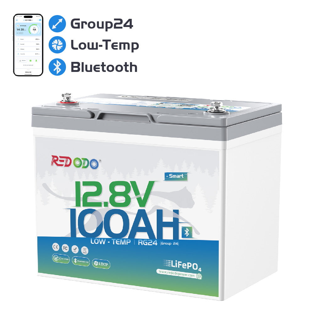 Redodo 12V 100Ah Group 24 Bluetooth LiFePO4 battery