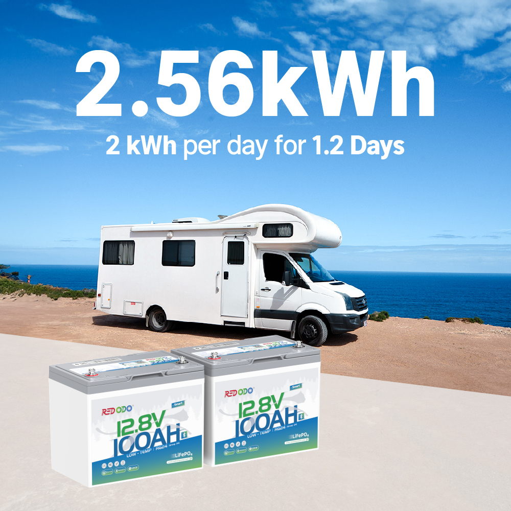 2 pack of Redodo 12V 100Ah Group 24 bluetooth lithium battery 