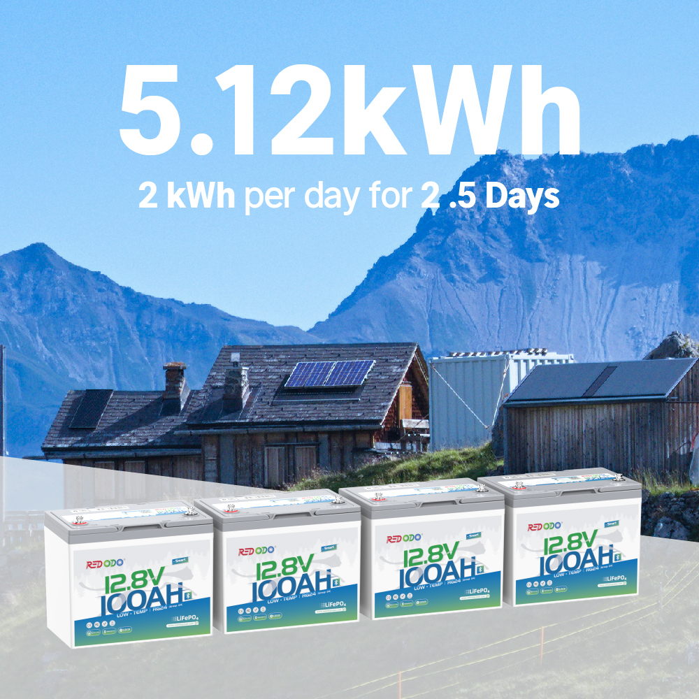 4 pack of Redodo 12V 100Ah Group 24 bluetooth lithium battery 