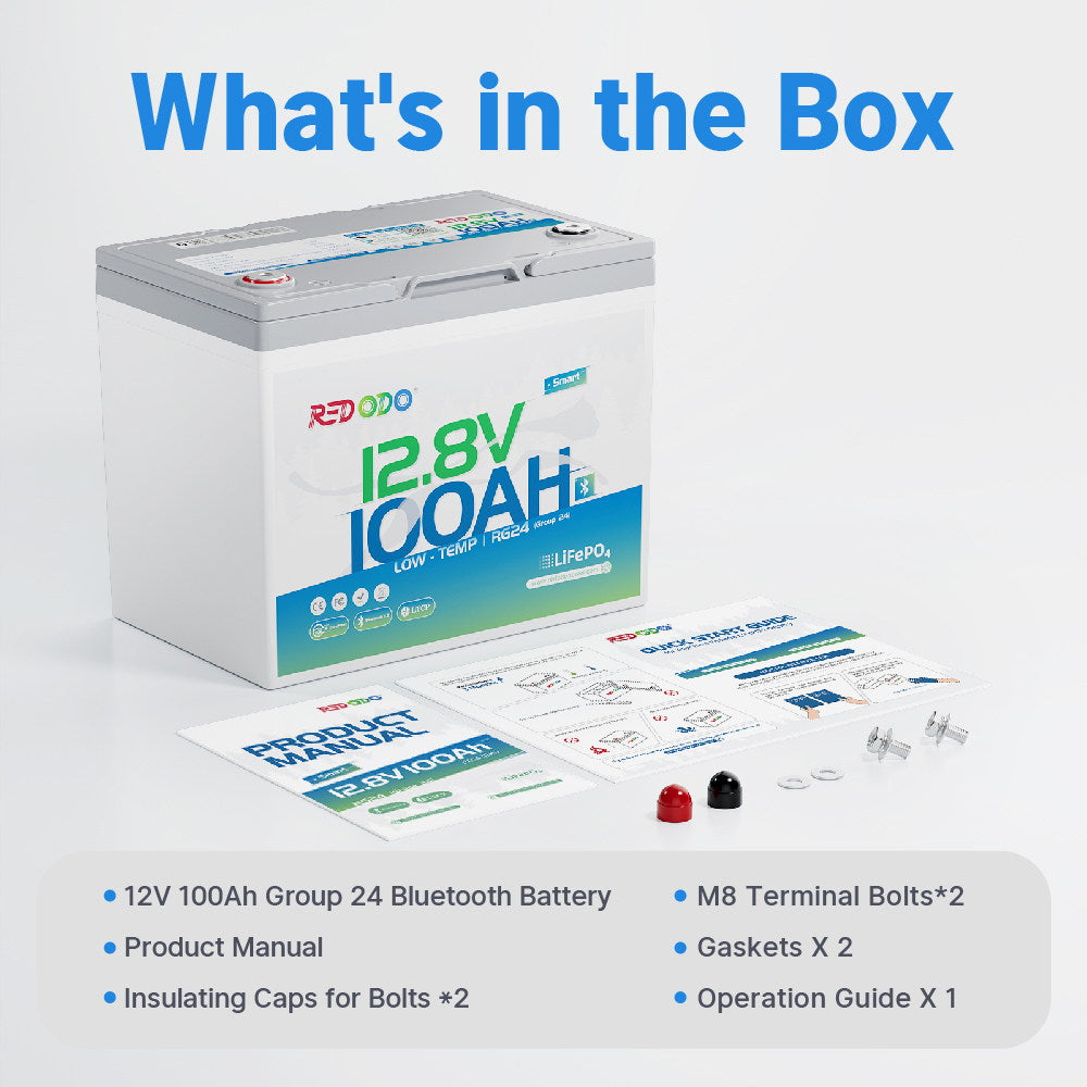Redodo 12V 100Ah Group 24 bluetooth lithium battery product box
