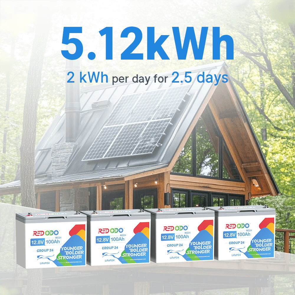 4 pack of Redodo 12V 100Ah group 24 deep cycle battery