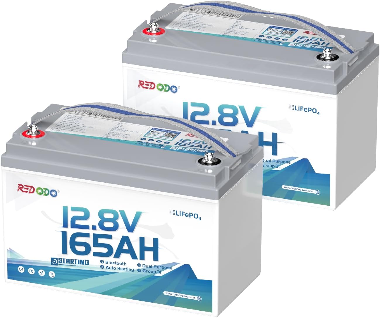 2 pack of Redodo 12V 165Ah Group 31 Dual-Purpose lithium Marine Battery
