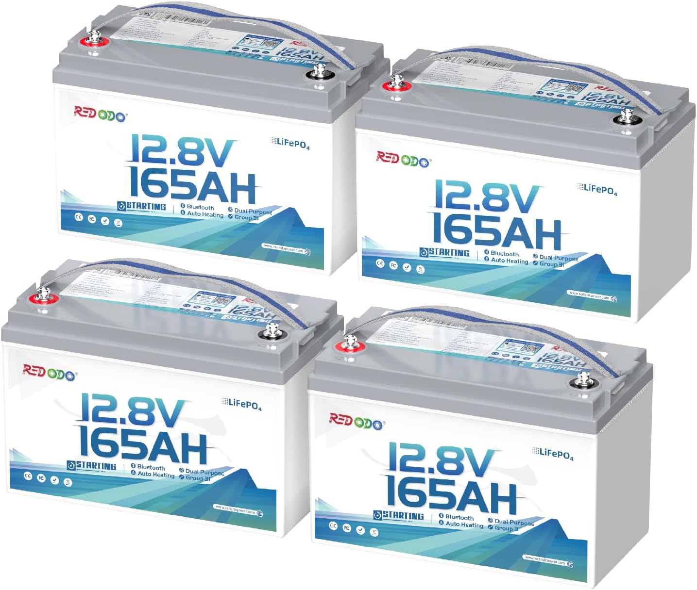 4 pack of Redodo 12V 165Ah Group 31 Dual-Purpose lithium Marine Battery