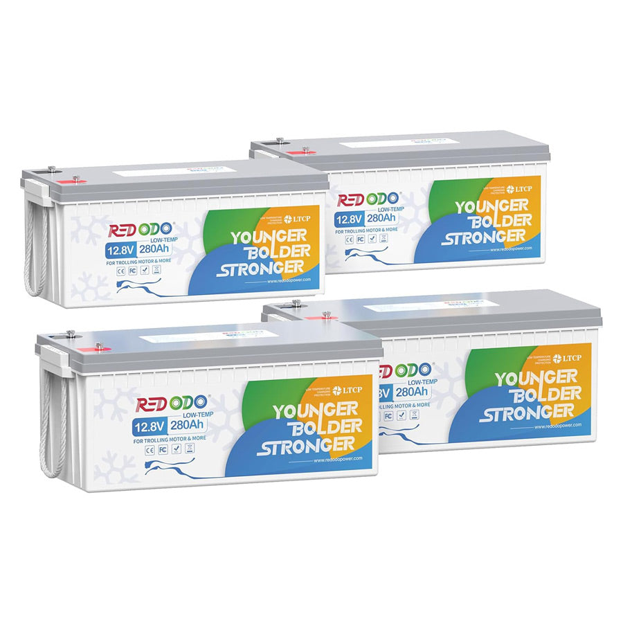 4 pack of Redodo 12V 280Ah LiFePO4 Battery with Low Temp Cutoff Protection