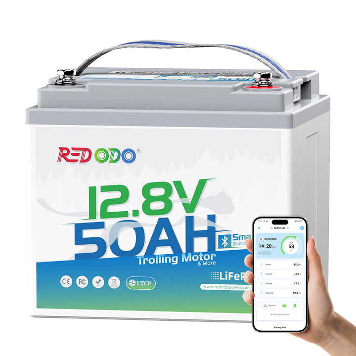 Redodo 12V 50Ah Bluetooth LiFePO4 Battery for ice fishing
