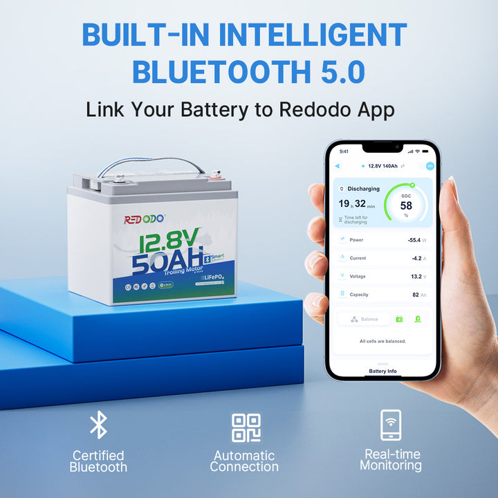 Redodo 12V 50Ah LiFePO4 Bluetooth battery for Bass Boat Electronics