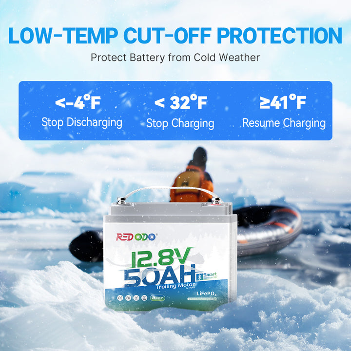 Redodo 12V 50Ah Bluetooth Lithium Battery for ice fishing