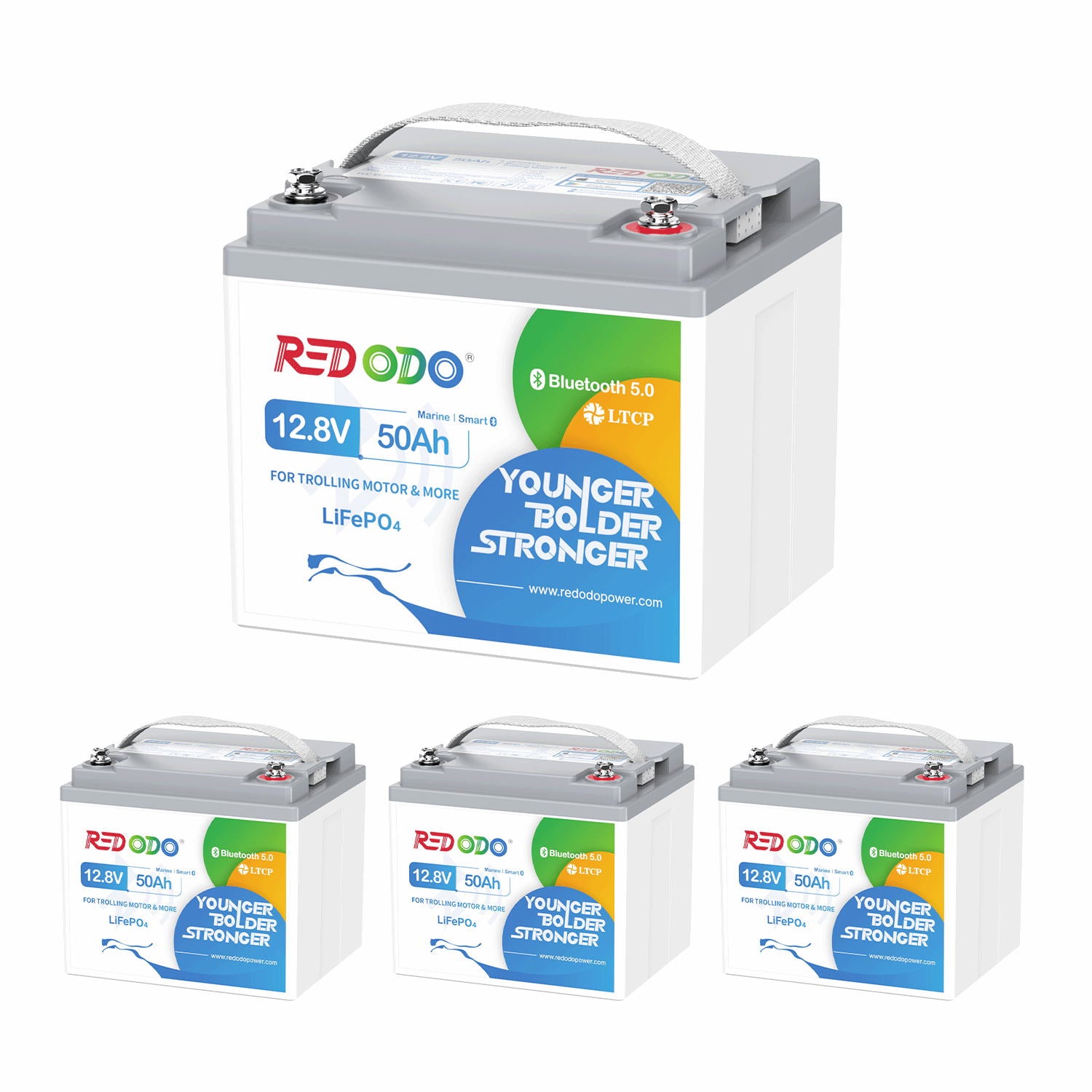4 pack of 12V 50Ah LiFePO4 bluetooth batteries
