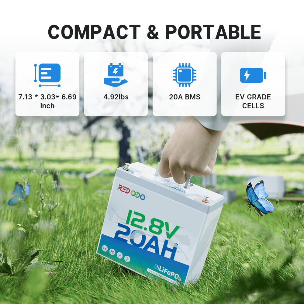 Redodo 12V 20Ah Lithium Battery: compact, lightweight, and portable
