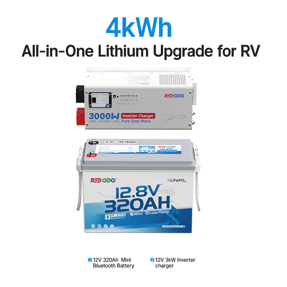 Redodo 12V 320Ah 4kWh RV lithium battery conversion kit with 3000w inverter