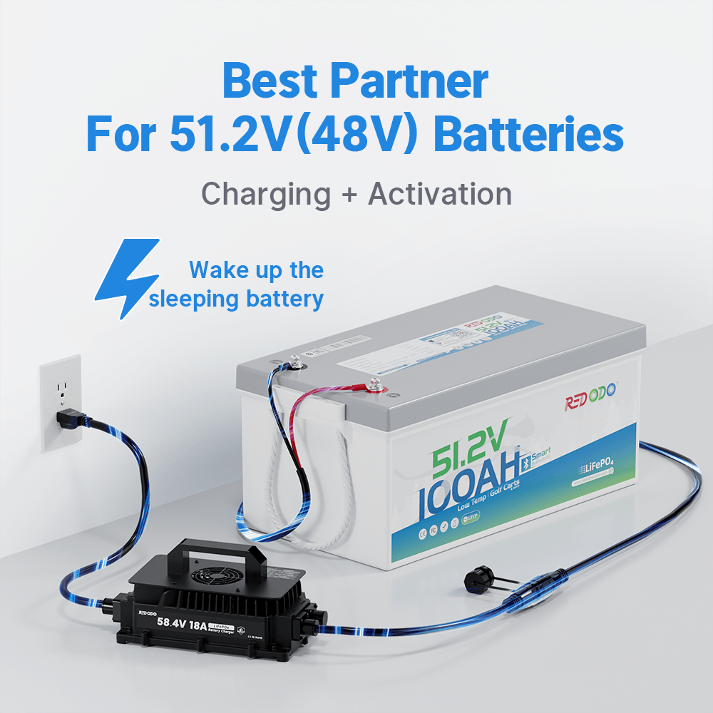 Redodo 58.4V 18A LiFePO4 Battery Charger to charge Redodo 51.2V 100Ah lithium golf cart battery