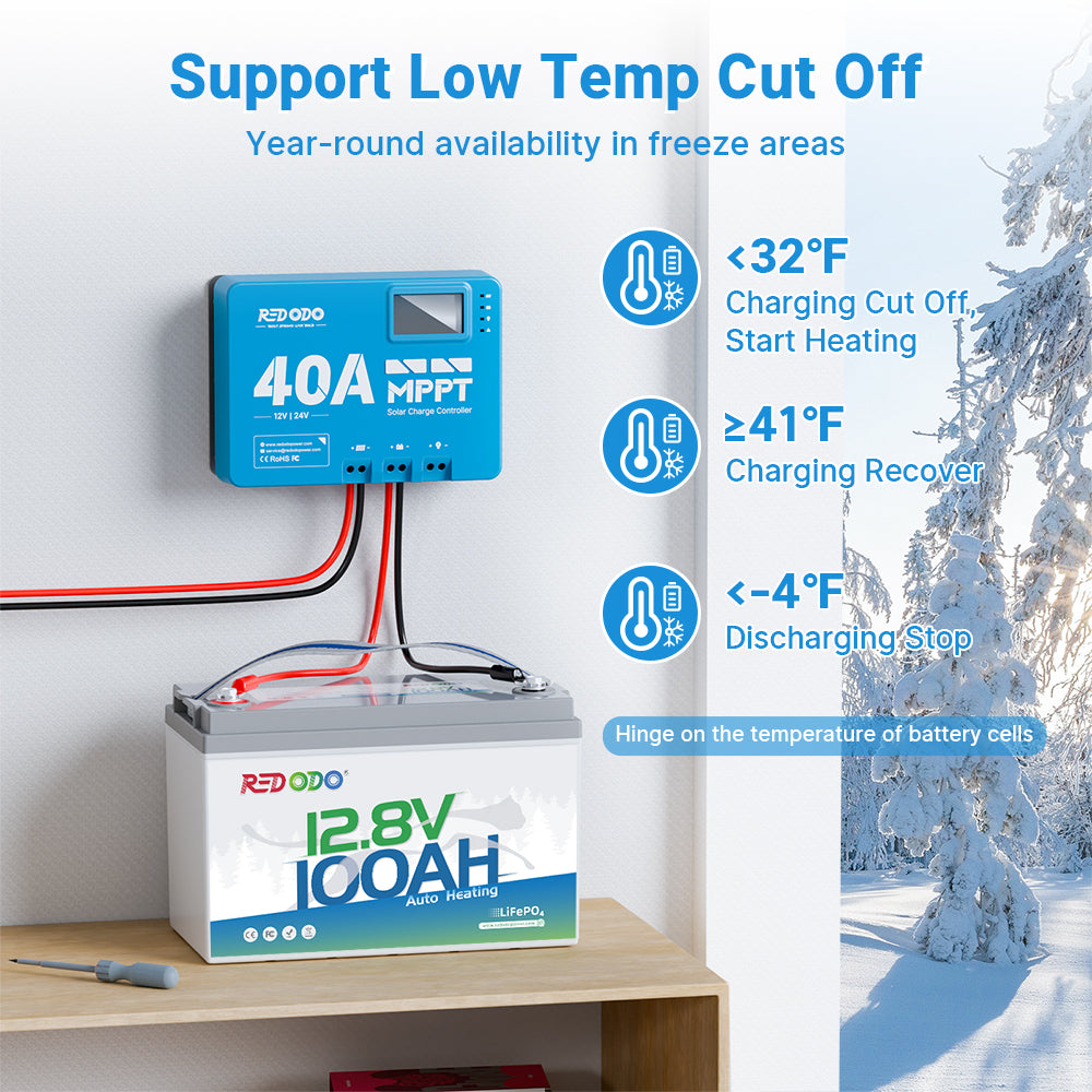 Redodo 12V 100Ah self-heating Lithium Battery support low temp cut off
