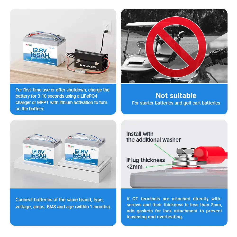 using tips of Redodo 12V 165Ah lithium LiFePO4 battery