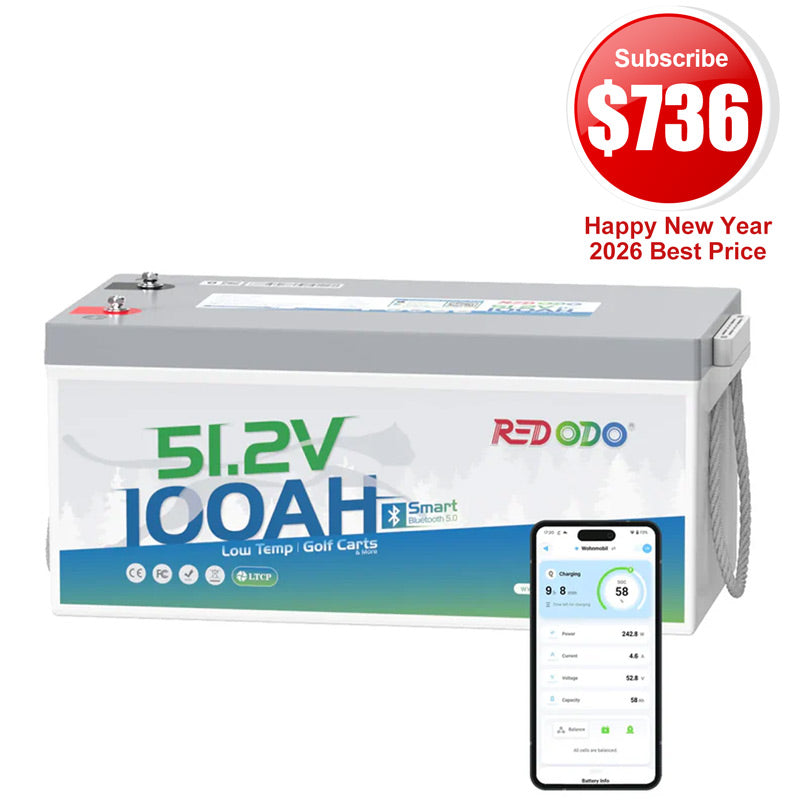 🔥【$736 After Subscribe】Redodo 48V 100Ah Lithium Golf Cart Bluetooth Battery | Replaces 6x 8V(or 8x 6V) lead-acid batteries | For Club Car, EZGO, ICON, Yamaha
