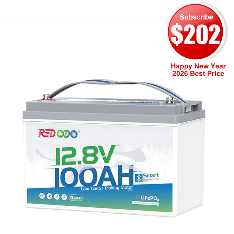 🔥【$202 After Subscribe】Redodo 12V 100Ah Group 31 Bluetooth Lithium Battery | Real-Time Battery Monitoring | For RV, Marine, Solar