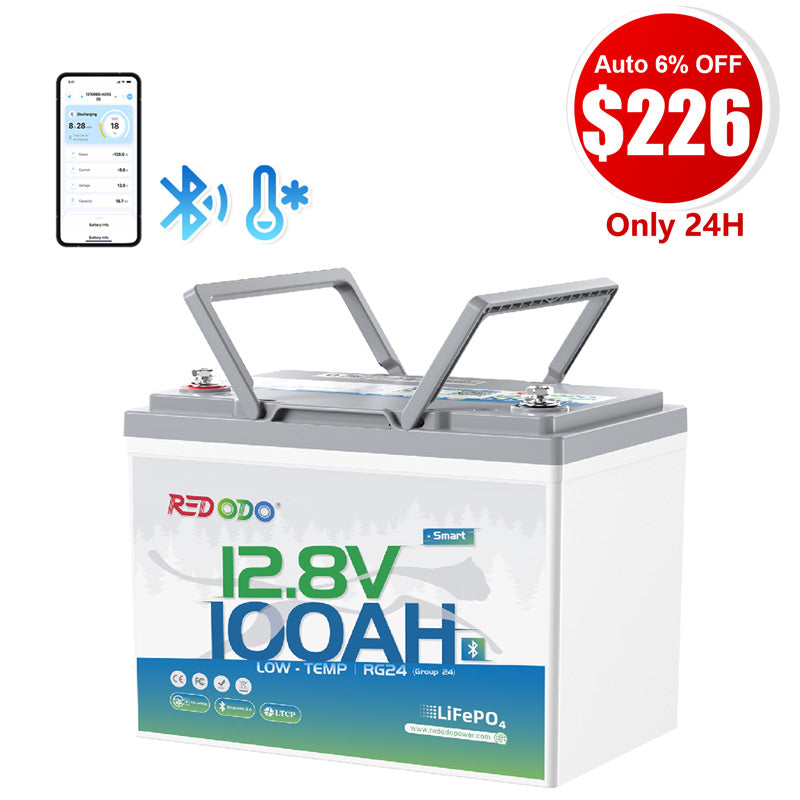 ⚡【$226 Only 24H】Redodo 12V 100Ah Group 24 Bluetooth LiFePO4 Battery | Real-Time Battery Monitoring | For RV, Marine, Solar