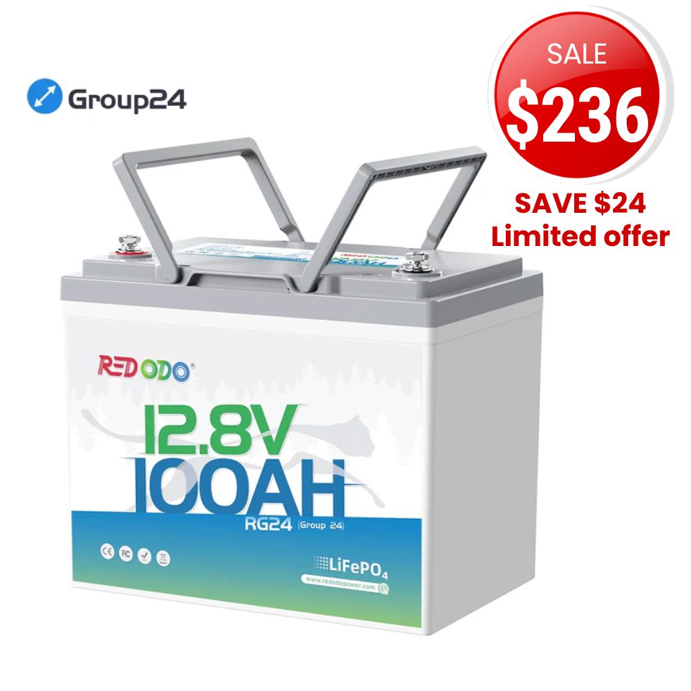 🔥【Sale-Only $236】Redodo 12V 100Ah Group 24 Deep Cycle LiFePO4 Lithium Battery | For Home, RV, Marine