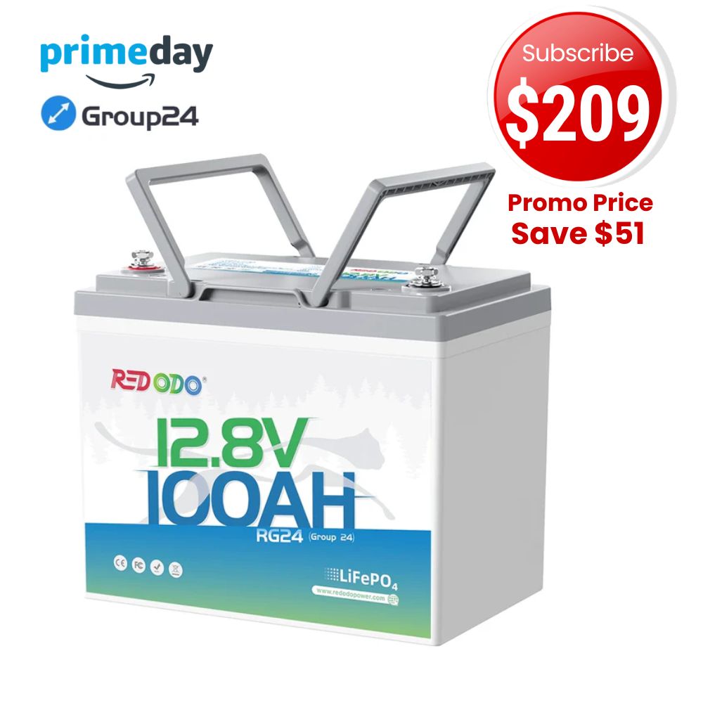 🔥【Prime Big Deal】Redodo 12V 100Ah Group 24 Deep Cycle LiFePO4 Lithium Battery | For Home, RV, Marine