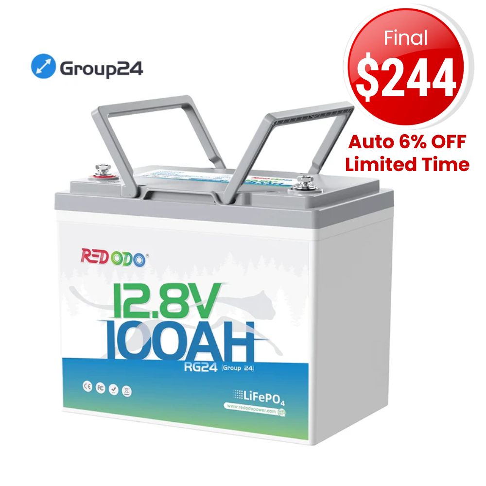 ⚡【Sale-Final $244】Redodo 12V 100Ah Group 24 Deep Cycle LiFePO4 Lithium Battery | For Home, RV, Marine