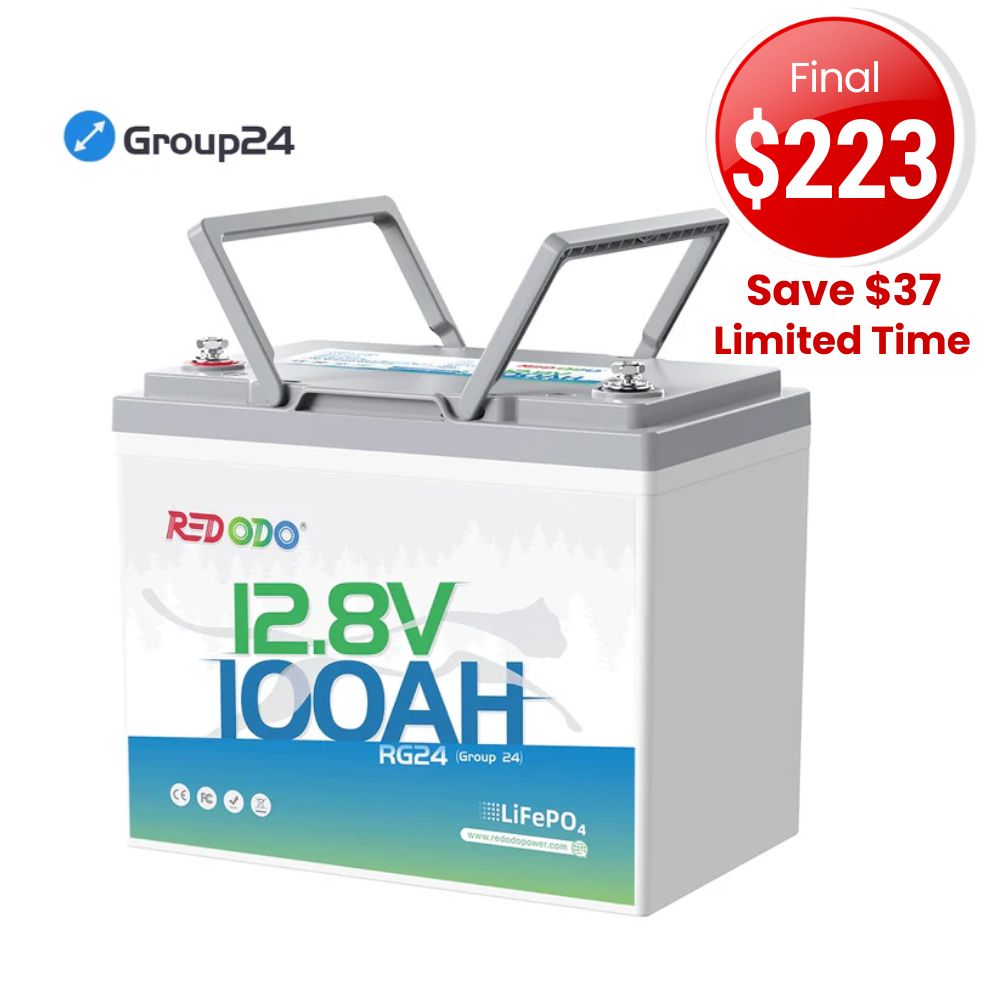 🔥【Sale-Fianl $223】Redodo 12V 100Ah Group 24 Deep Cycle LiFePO4 Lithium Battery | For Home, RV, Marine