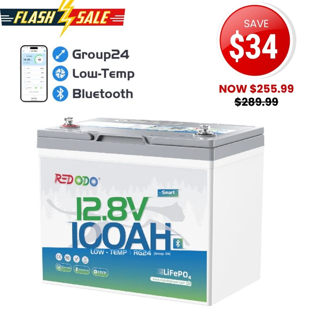 ⚡【SAVE $34】Redodo 12V 100Ah Group 24 Bluetooth LiFePO4 Battery | Real-Time Battery Monitoring | For RV, Marine, Solar
