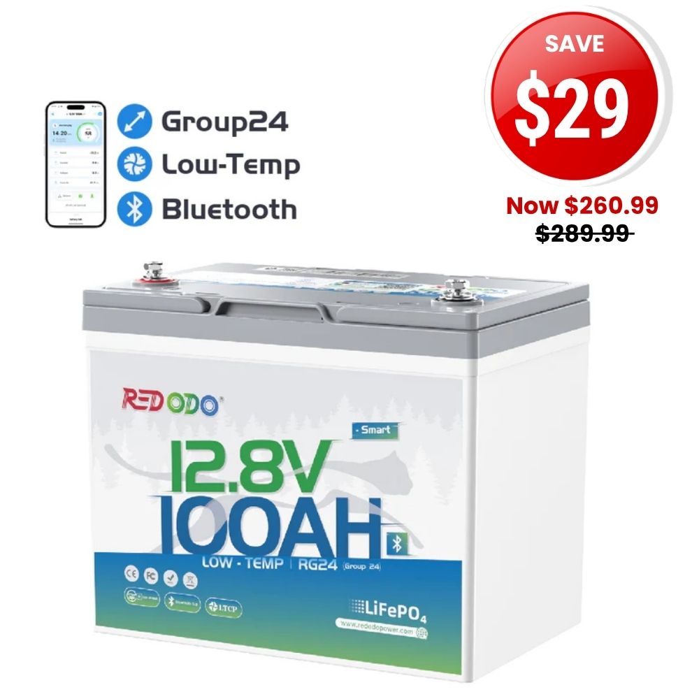 🔥【SAVE $29】Redodo 12V 100Ah Group 24 Bluetooth LiFePO4 Battery | Real-Time Battery Monitoring | For RV, Marine, Solar